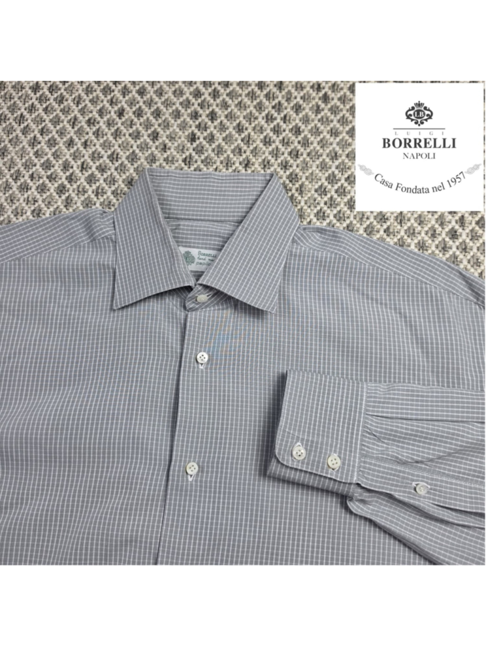 Luigi Borrelli Napoli Shirt Mens 16.5 42 Gray Check Handmade Italy Luxury